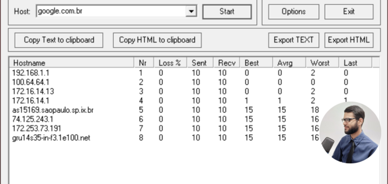 Utilizando o WinMTR (My Traceroute) no Windows